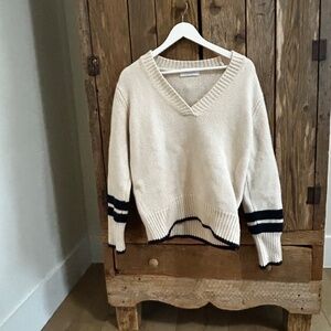 La Ligne V-neck WOOL CASHMERE SWEATER CREAM COLLEGIATE STRIPE MEDIUM M